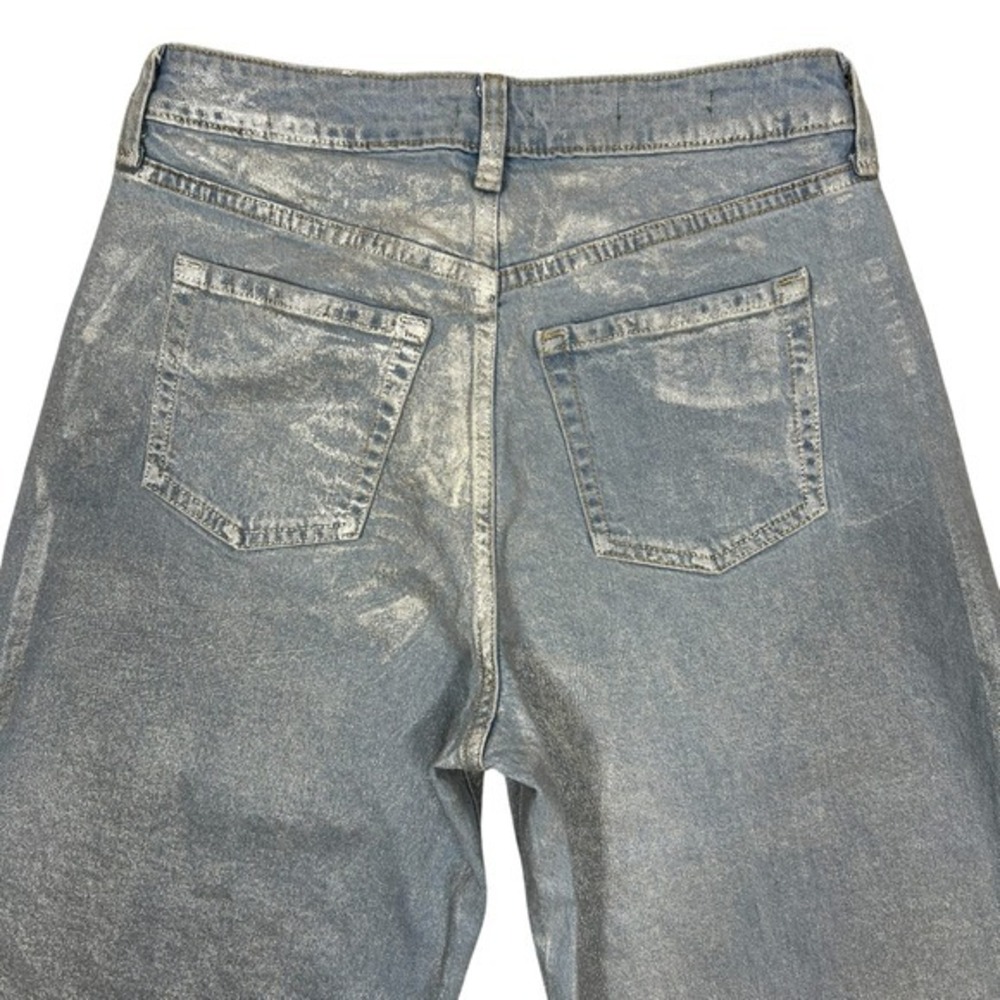 Coated Metallic Wide-Leg Baggy Jeans Sz 6R Raw Hem Cutoffs Gaucho Culottes Boho - Picture 7 of 10